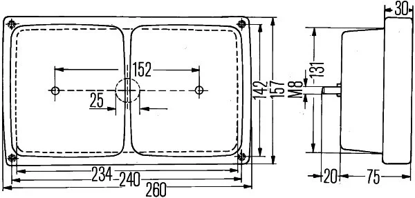 Hella Bloklamp  Achterlicht - Gloeilamp - 12/24V -  (*HE) - 123456a - 2SD 004 431-011