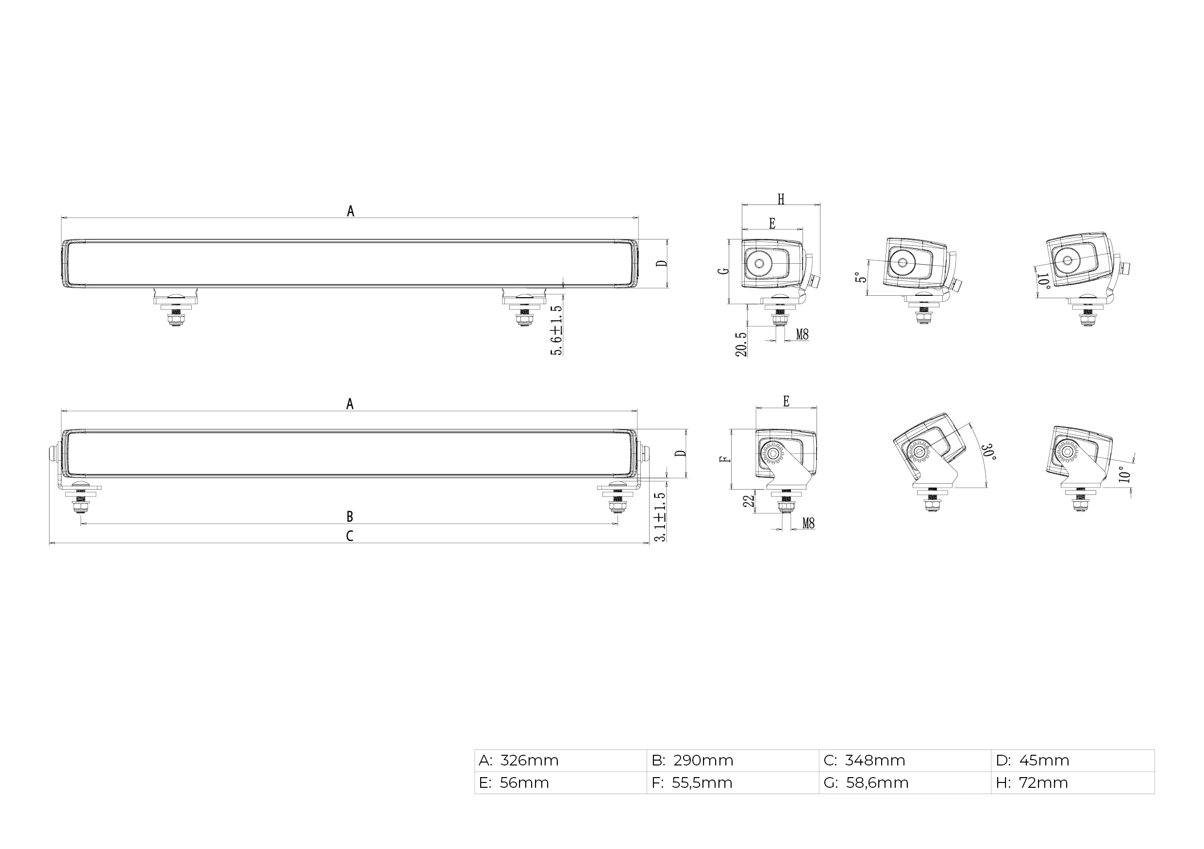 LED Lightbar Stratos - Technische tekening ld9 1033 -  LD9-1033RA